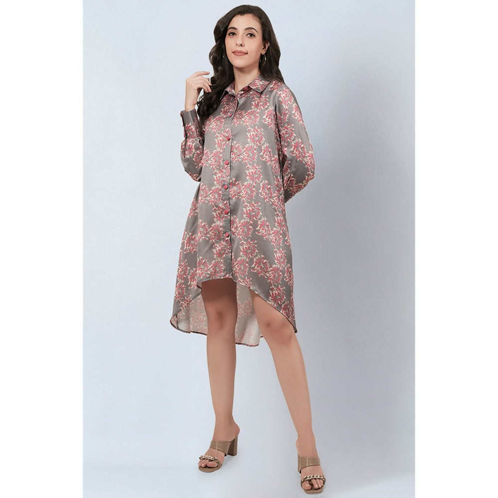First Resort by Ramola Bachchan Grey and Pink Floral Hi-Low Dress
