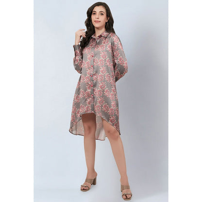 First Resort by Ramola Bachchan Grey and Pink Floral Hi-Low Dress