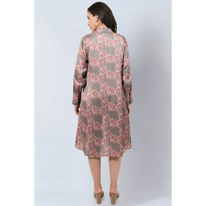 First Resort by Ramola Bachchan Grey and Pink Floral Hi-Low Dress