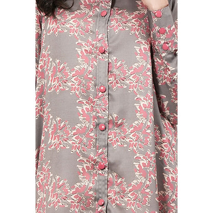 First Resort by Ramola Bachchan Grey and Pink Floral Hi-Low Dress