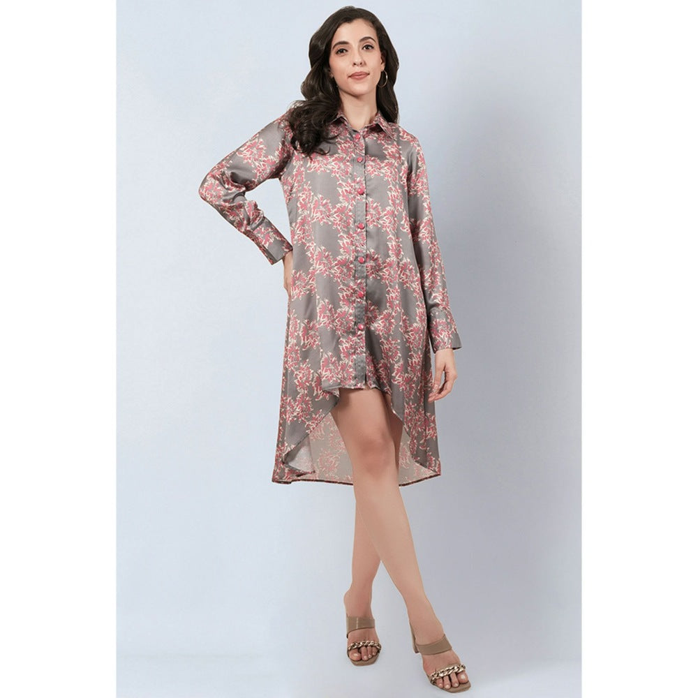 First Resort by Ramola Bachchan Grey and Pink Floral Hi-Low Dress