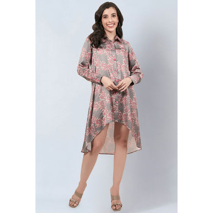 First Resort by Ramola Bachchan Grey and Pink Floral Hi-Low Dress