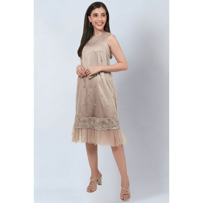 First Resort by Ramola Bachchan Beige Sequin Embroidered A-Line Net Dress