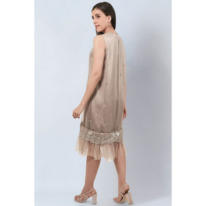 First Resort by Ramola Bachchan Beige Sequin Embroidered A-Line Net Dress
