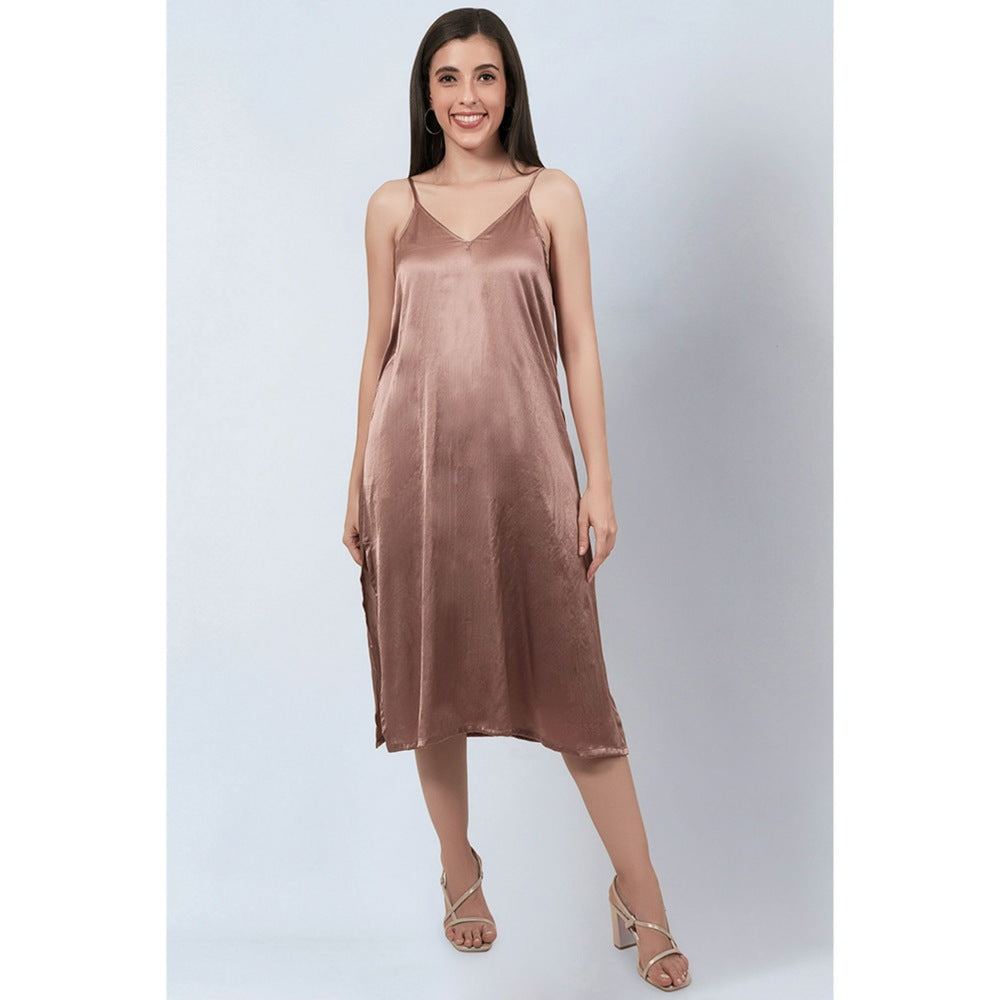 First Resort by Ramola Bachchan Brown A-Line Dress with Bead Lace Detail with Slip (Set of 2)