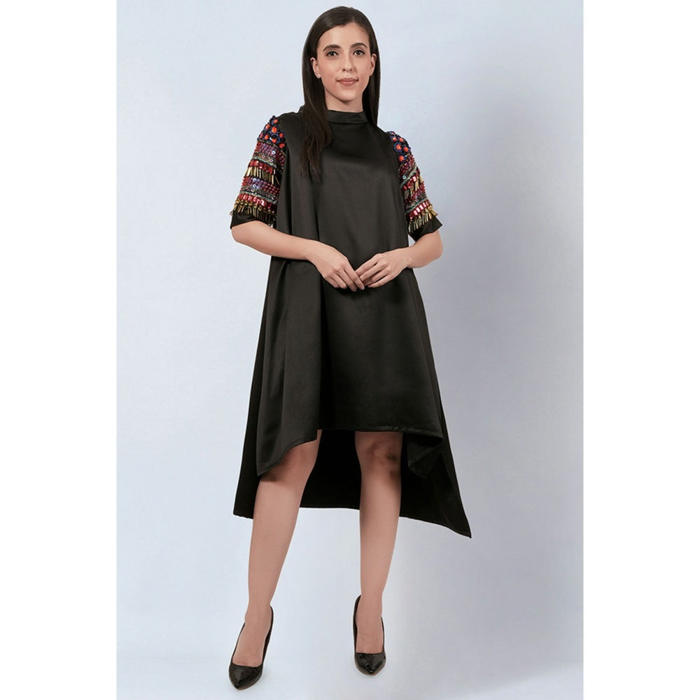 First Resort by Ramola Bachchan Black Crystal Embroidered Asymmetrical Dress