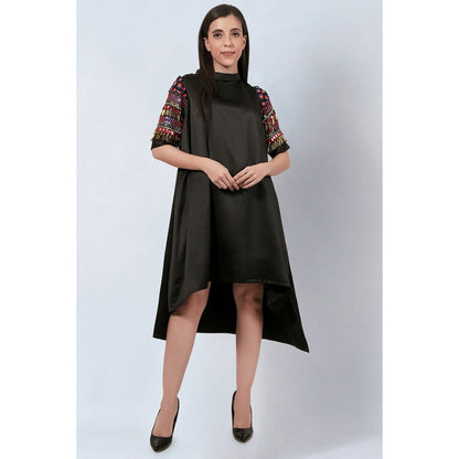 First Resort by Ramola Bachchan Black Crystal Embroidered Asymmetrical Dress