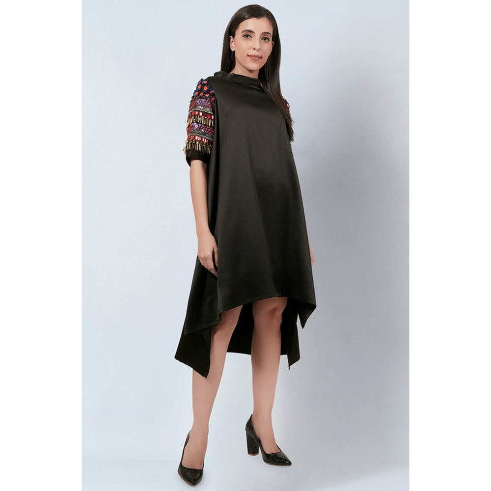 First Resort by Ramola Bachchan Black Crystal Embroidered Asymmetrical Dress