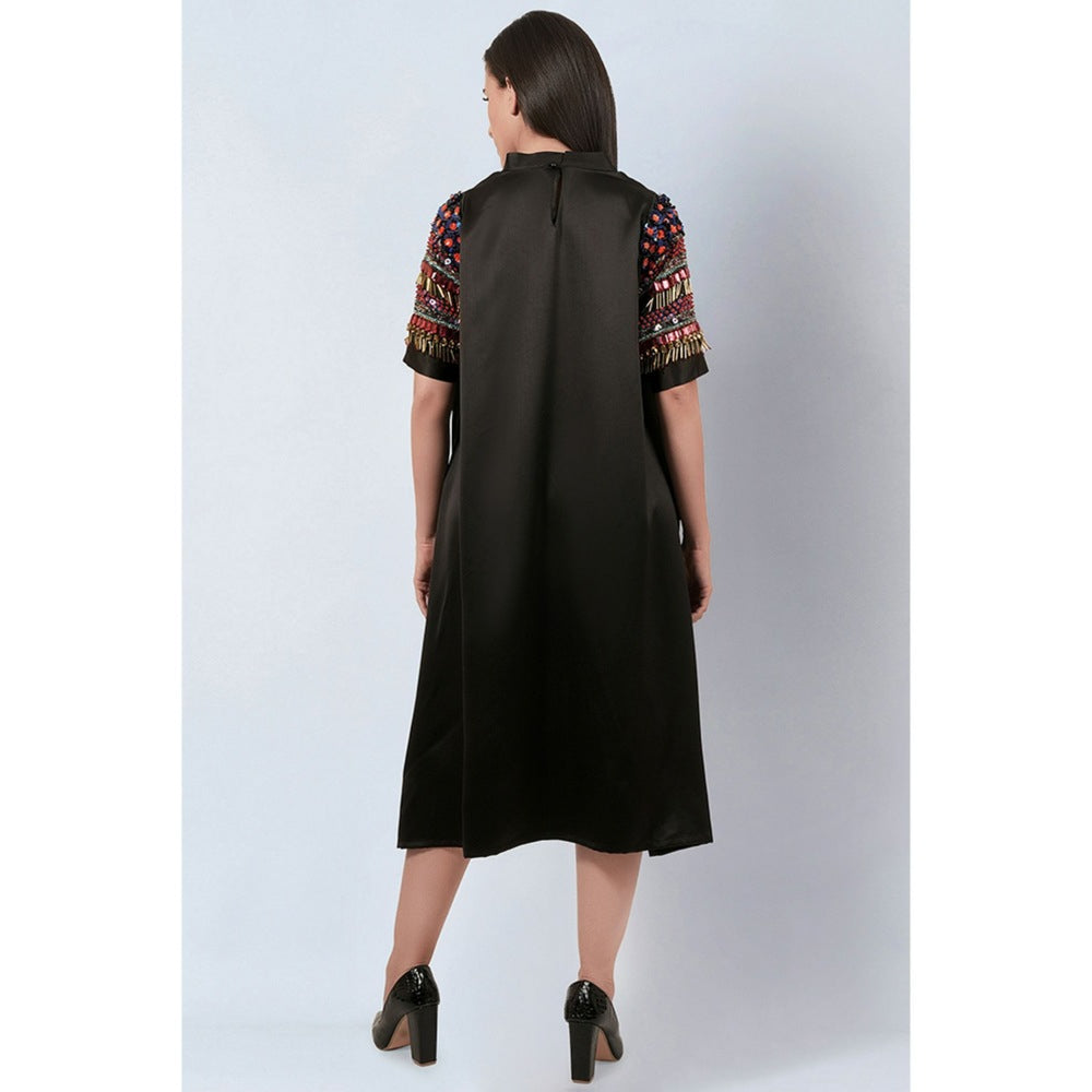 First Resort by Ramola Bachchan Black Crystal Embroidered Asymmetrical Dress