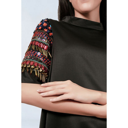 First Resort by Ramola Bachchan Black Crystal Embroidered Asymmetrical Dress