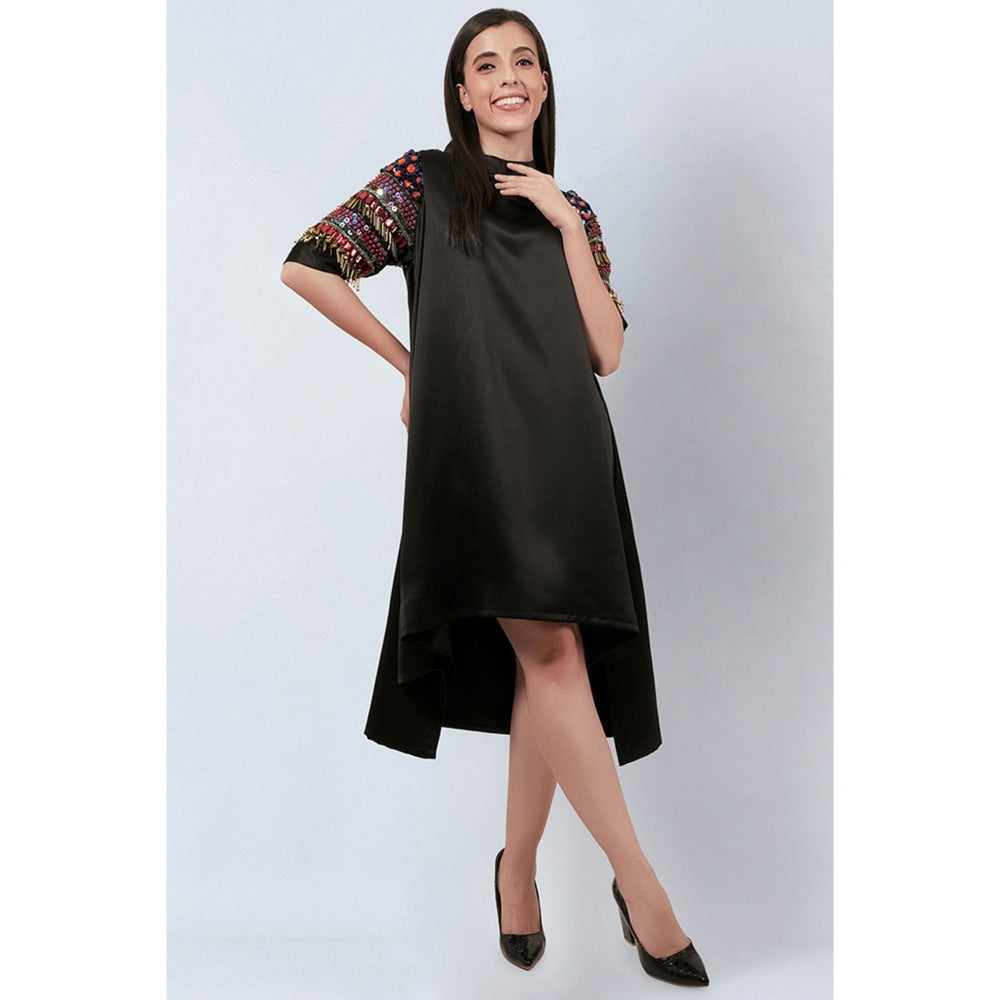 First Resort by Ramola Bachchan Black Crystal Embroidered Asymmetrical Dress