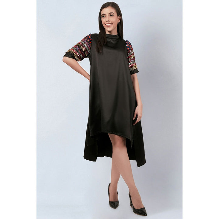 First Resort by Ramola Bachchan Black Crystal Embroidered Asymmetrical Dress