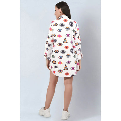 First Resort by Ramola Bachchan Multicolour Evil Eye Print Shirt Dress