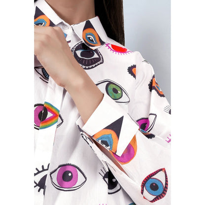 First Resort by Ramola Bachchan Multicolour Evil Eye Print Shirt Dress
