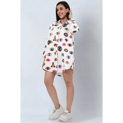 First Resort by Ramola Bachchan Multicolour Evil Eye Print Shirt Dress