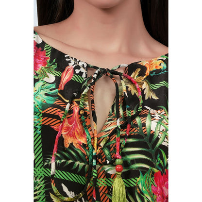 First Resort by Ramola Bachchan Green and Black Jungle Print Full Length Kaftan (Set of 2)