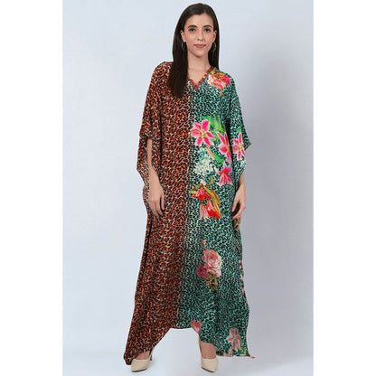 First Resort by Ramola Bachchan Multi-Color and Turquoise Animal Print Full Length Kaftan