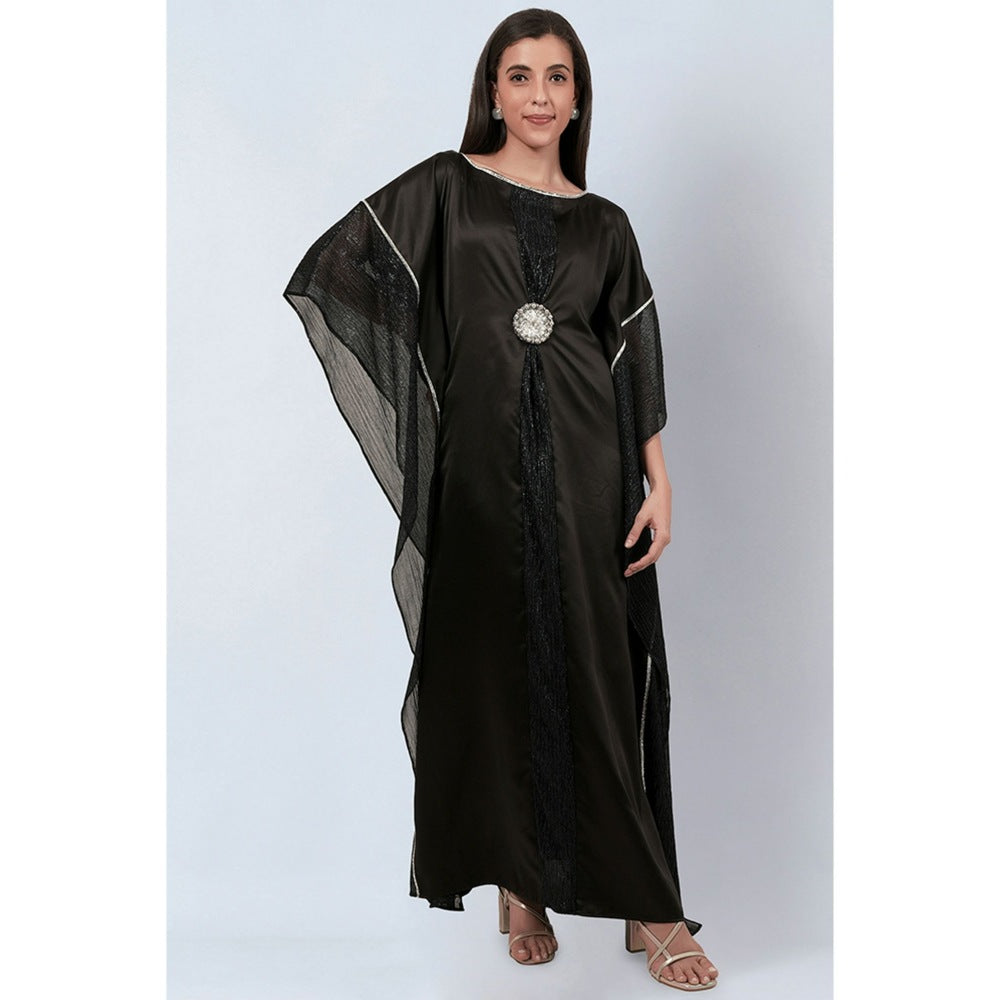 First Resort by Ramola Bachchan Black Embroidered Motif Full Length Kaftan