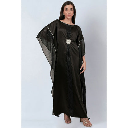 First Resort by Ramola Bachchan Black Embroidered Motif Full Length Kaftan