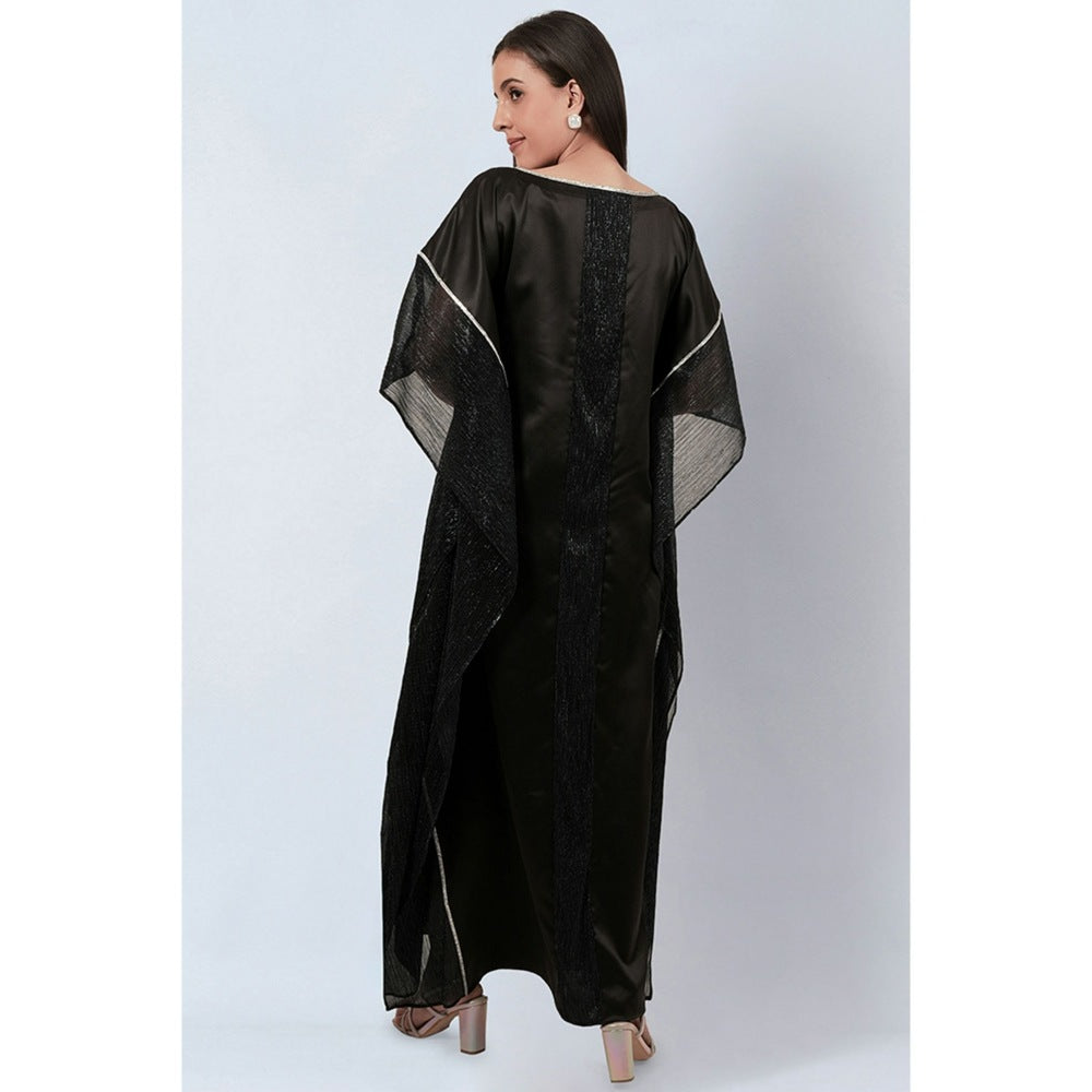 First Resort by Ramola Bachchan Black Embroidered Motif Full Length Kaftan