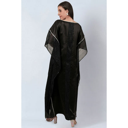 First Resort by Ramola Bachchan Black Embroidered Motif Full Length Kaftan