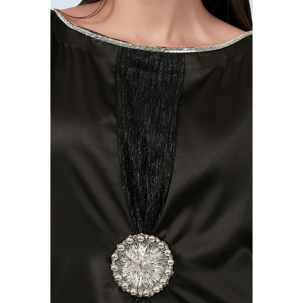 First Resort by Ramola Bachchan Black Embroidered Motif Full Length Kaftan