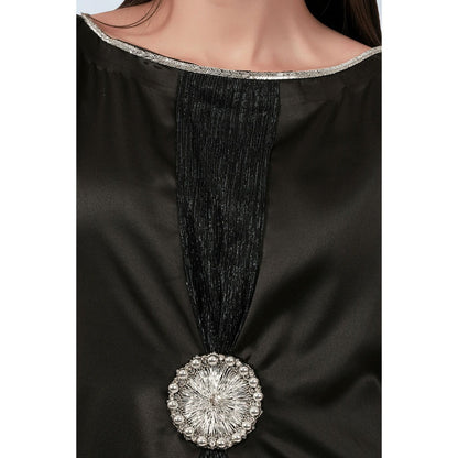 First Resort by Ramola Bachchan Black Embroidered Motif Full Length Kaftan