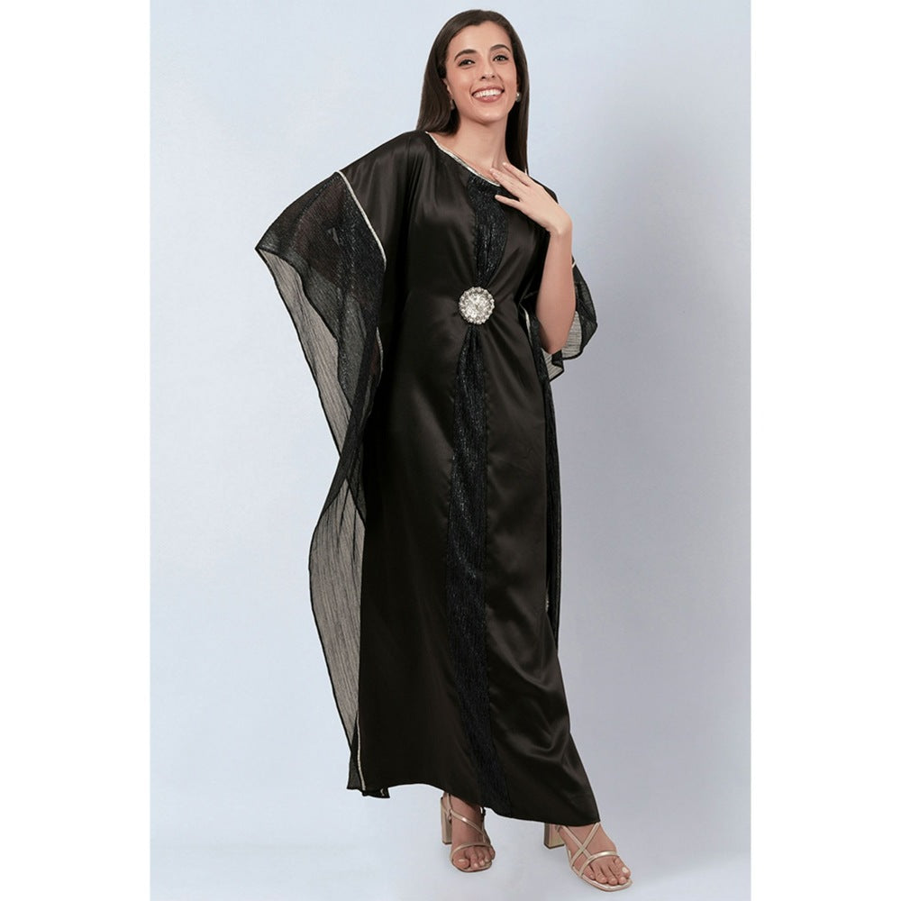 First Resort by Ramola Bachchan Black Embroidered Motif Full Length Kaftan