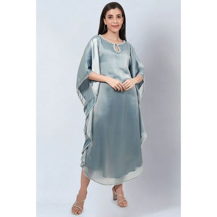 First Resort by Ramola Bachchan Blue Crystal Embroidered Round Kaftan
