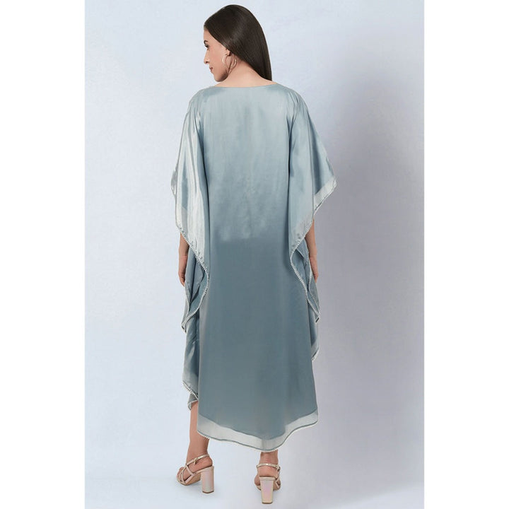 First Resort by Ramola Bachchan Blue Crystal Embroidered Round Kaftan