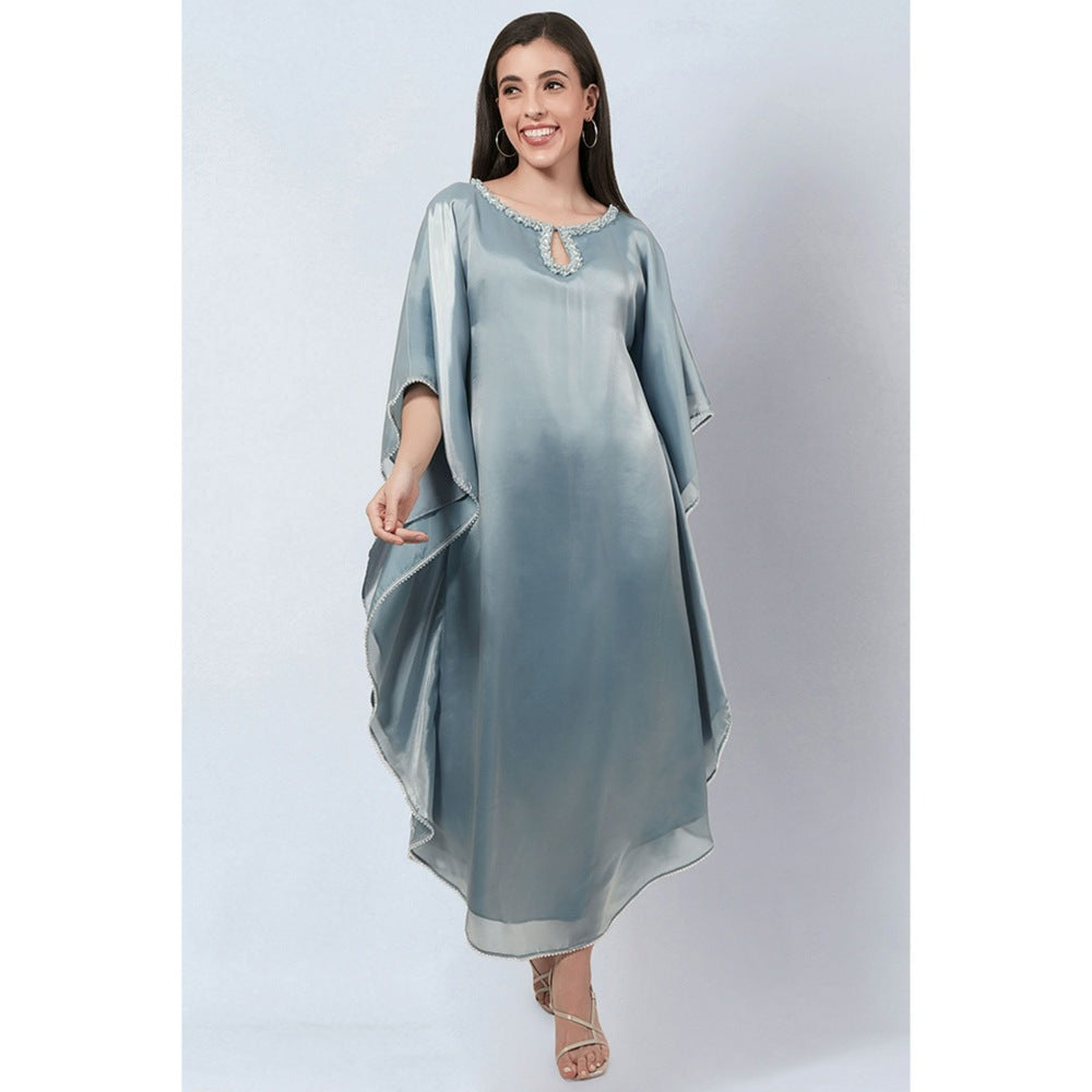 First Resort by Ramola Bachchan Blue Crystal Embroidered Round Kaftan
