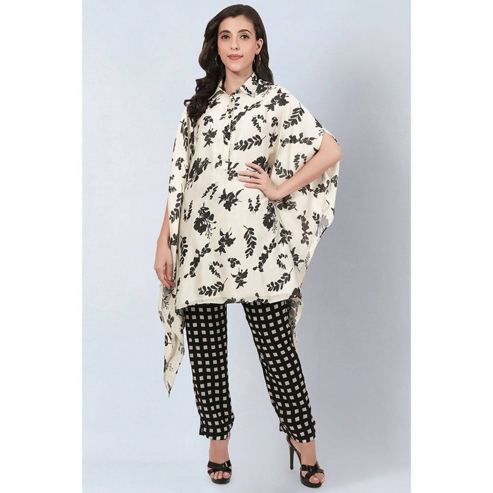 First Resort by Ramola Bachchan Ivory and Black Floral Combination Print Co-Ord (Set of 2)