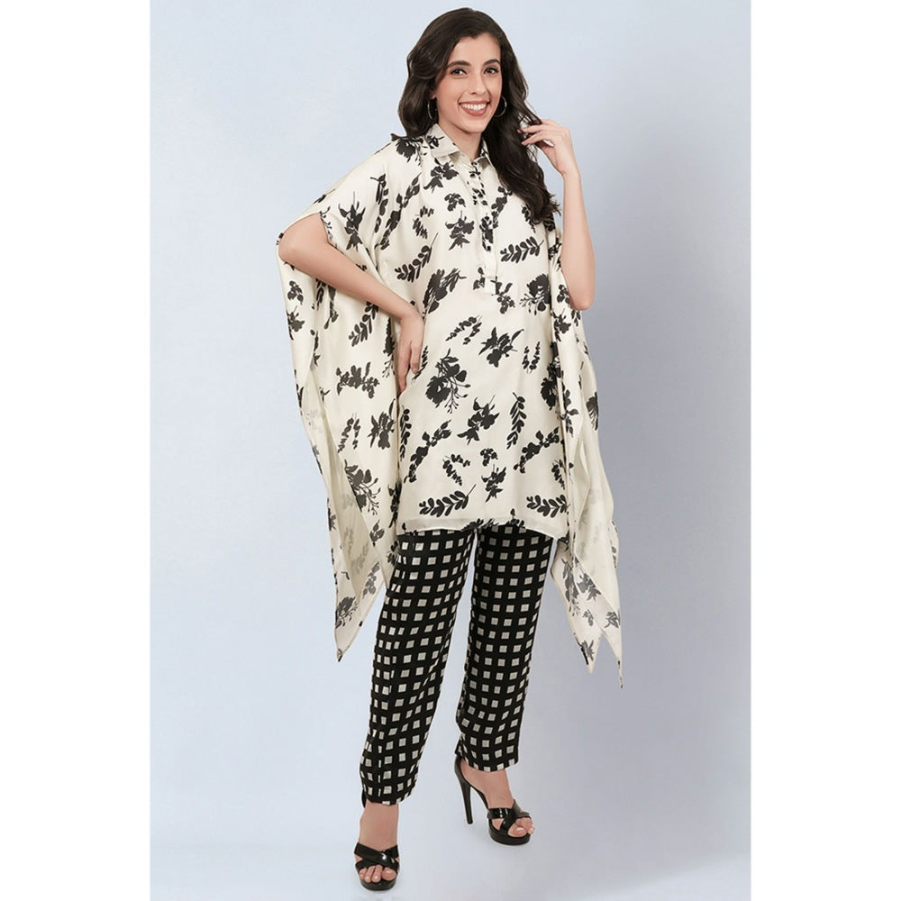 First Resort by Ramola Bachchan Ivory and Black Floral Combination Print Co-Ord (Set of 2)