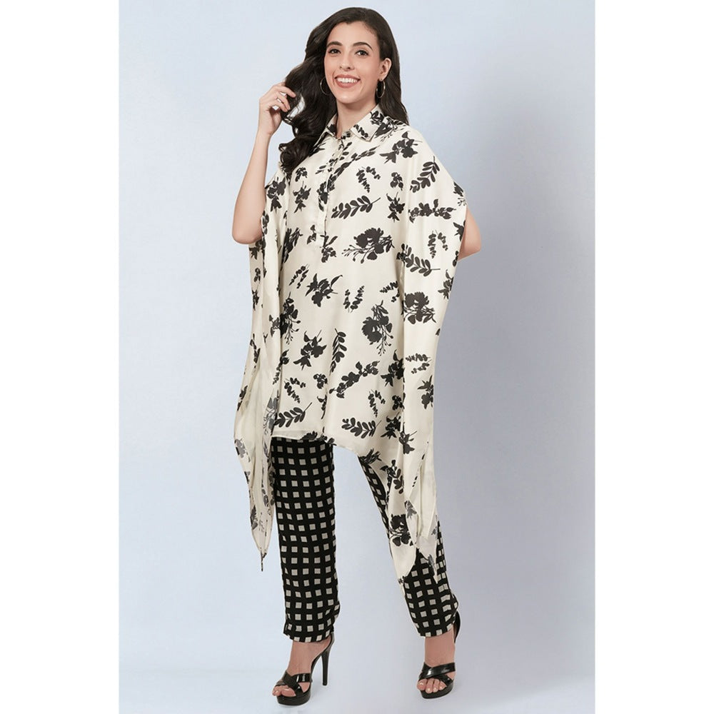 First Resort by Ramola Bachchan Ivory and Black Floral Combination Print Co-Ord (Set of 2)