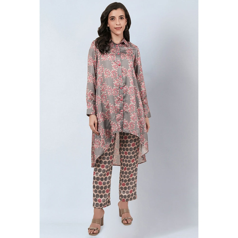 First Resort by Ramola Bachchan Grey and Pink Floral Combination Print Co-Ord (Set of 2)