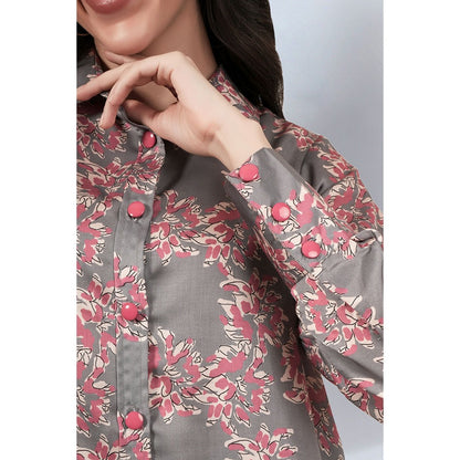 First Resort by Ramola Bachchan Grey and Pink Floral Combination Print Co-Ord (Set of 2)