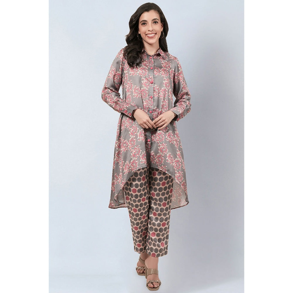 First Resort by Ramola Bachchan Grey and Pink Floral Combination Print Co-Ord (Set of 2)