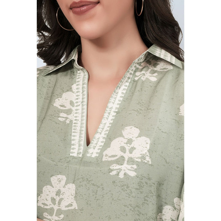 First Resort by Ramola Bachchan Sage Green and Ecru Floral Combination Print Co-Ord (Set of 2)