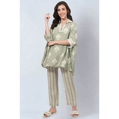 First Resort by Ramola Bachchan Sage Green and Ecru Floral Combination Print Co-Ord (Set of 2)