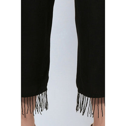 First Resort by Ramola Bachchan Black Linen Top and Pants with Bead Lace (Set of 2)