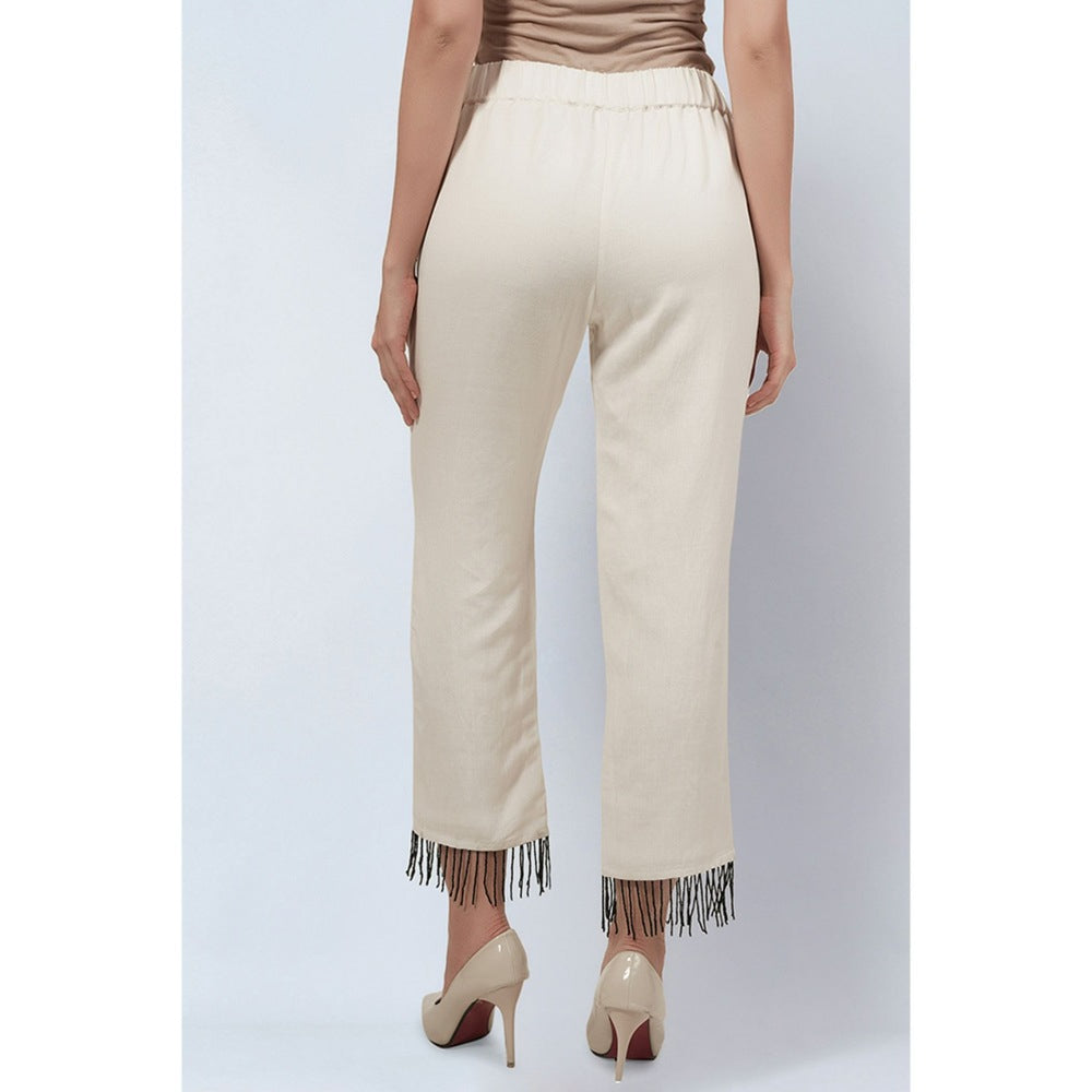 First Resort by Ramola Bachchan Off White Linen Top and Pants with Bead Lace (Set of 2)