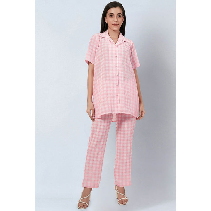 First Resort by Ramola Bachchan Coral Pink Checked Co-Ord (Set of 2)