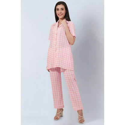 First Resort by Ramola Bachchan Coral Pink Checked Co-Ord (Set of 2)