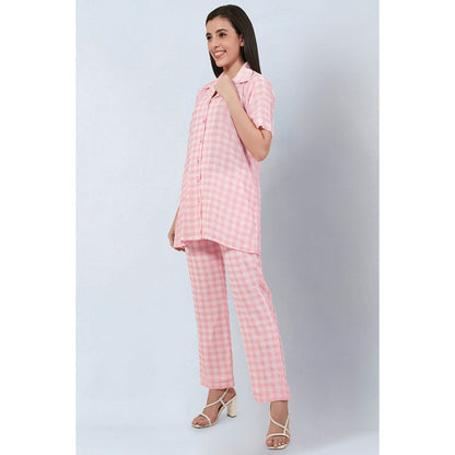 First Resort by Ramola Bachchan Coral Pink Checked Co-Ord (Set of 2)