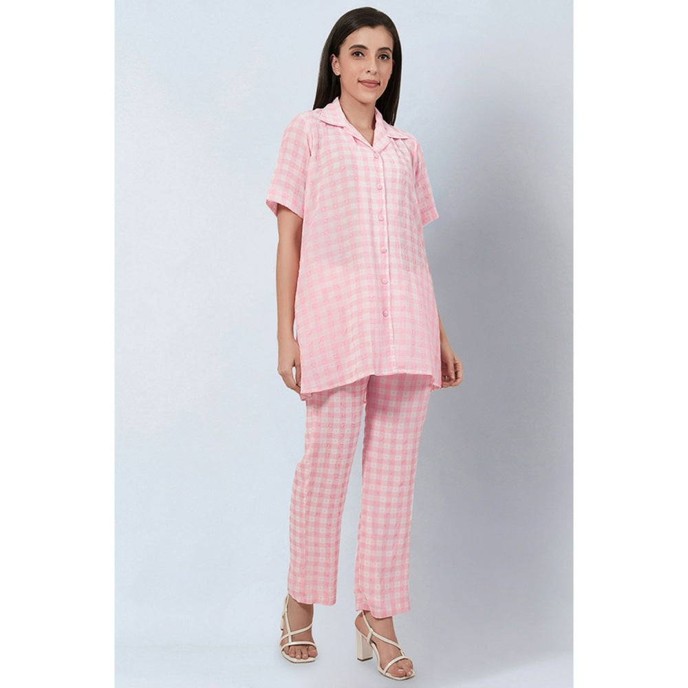 First Resort by Ramola Bachchan Coral Pink Checked Co-Ord (Set of 2)