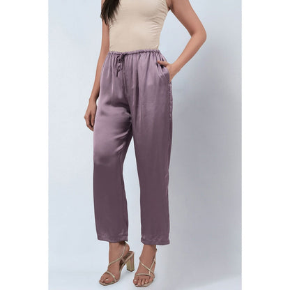 First Resort by Ramola Bachchan Purple Ruffle Dress with Satin Pants (Set of 2)