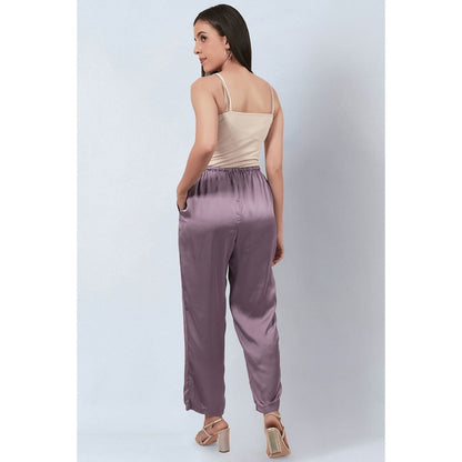 First Resort by Ramola Bachchan Purple Ruffle Dress with Satin Pants (Set of 2)