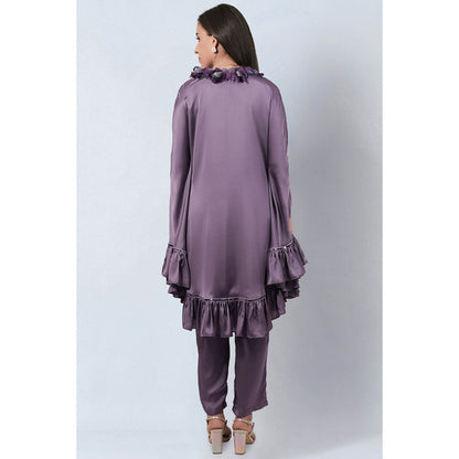 First Resort by Ramola Bachchan Purple Ruffle Dress with Satin Pants (Set of 2)