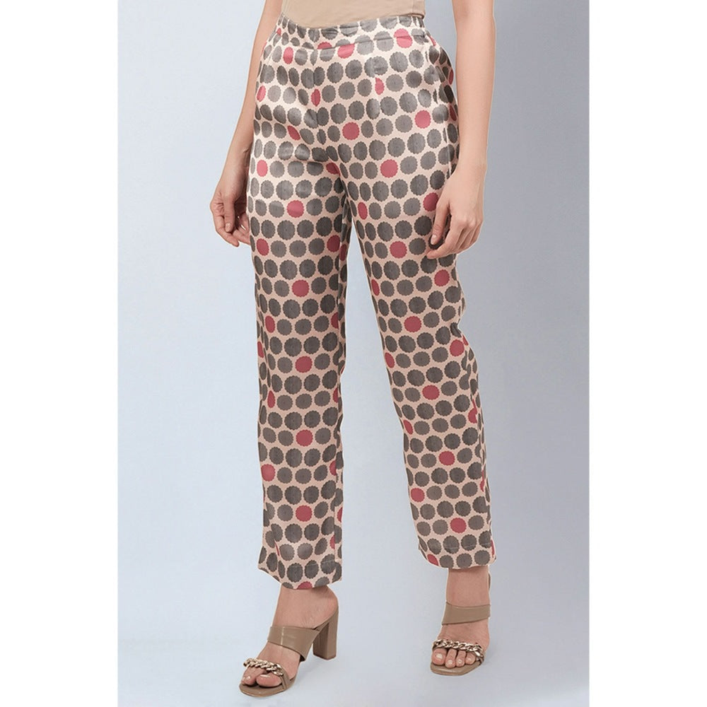 First Resort by Ramola Bachchan Grey and Pink Polka Dot Pants
