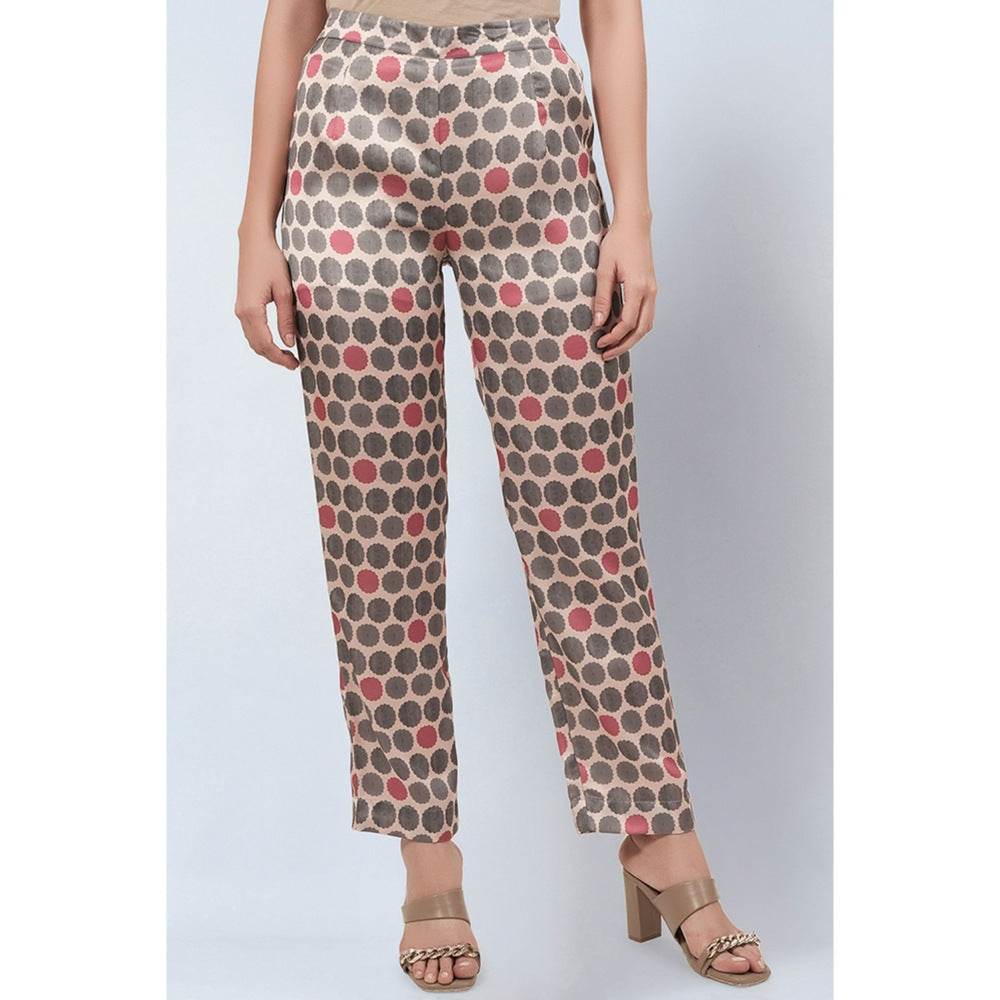 First Resort by Ramola Bachchan Grey and Pink Polka Dot Pants